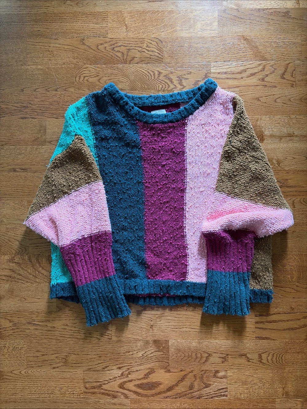 Billabong Easy Going Sweater Knit Pullover Women Cotton Crewneck Colorblock Pink